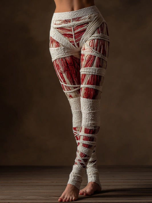Vintage Muscle Anatomy Bandages Cozy Knit Leggings artswardrobe