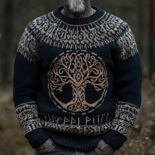 Men's Viking Life Of Tree And Birds Casual Fair Isle Sweater artswardrobe