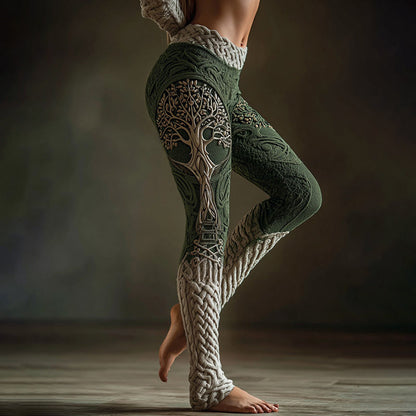 Vintage Viking Tree Of Life Celtic Knot Art Knit Cozy Leggings artswardrobe