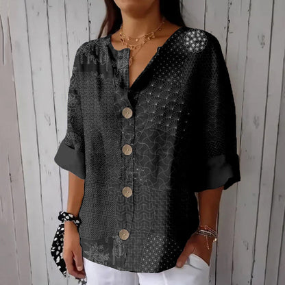 Comstylish Japanese Traditional Sashiko Art Comfy Linen Tunic