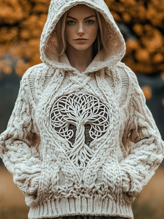 Viking Tribal Tree Of Life Celtic Knot Chunky Hooded Sweater artswardrobe
