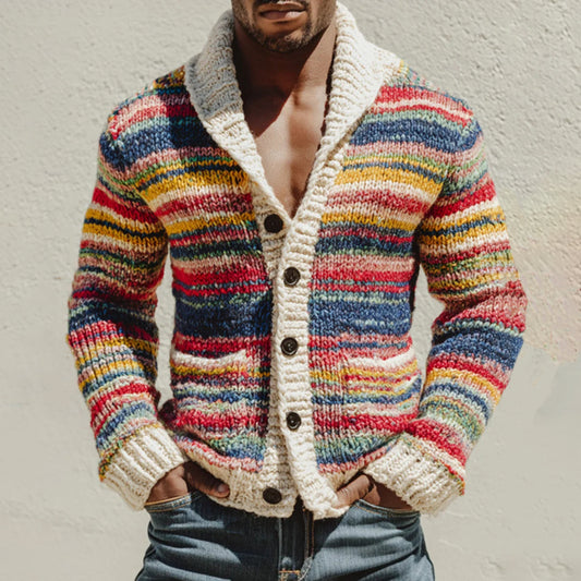 Men's Fair Isle Geometric Knit Jacquard Button  Sweater artswardrobe