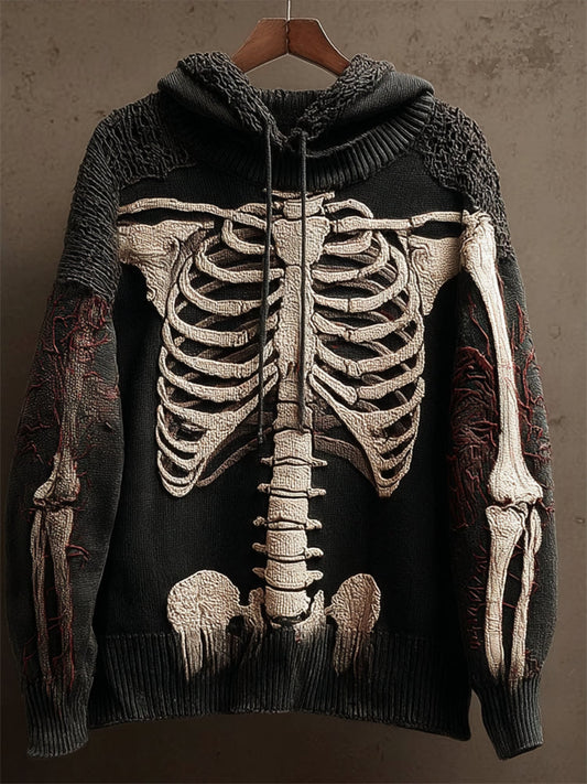 Halloween Skeleton Inspired Anatomy Cozy Knit Hooded Sweater artswardrobe