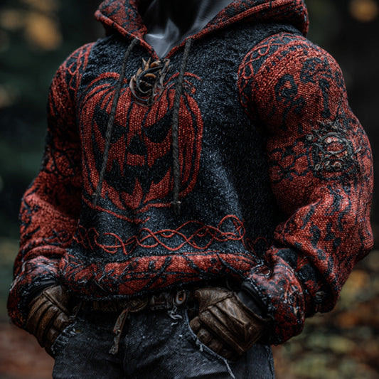 Men's Vintage Viking Halloween Ghost Face Embroidered Hoodie artswardrobe