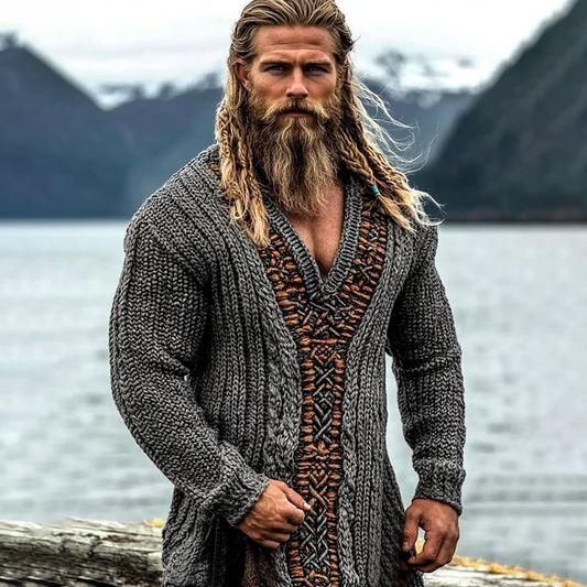 Men's Viking Tribal Celtic Knit Cozy V Neck Sweater artswardrobe