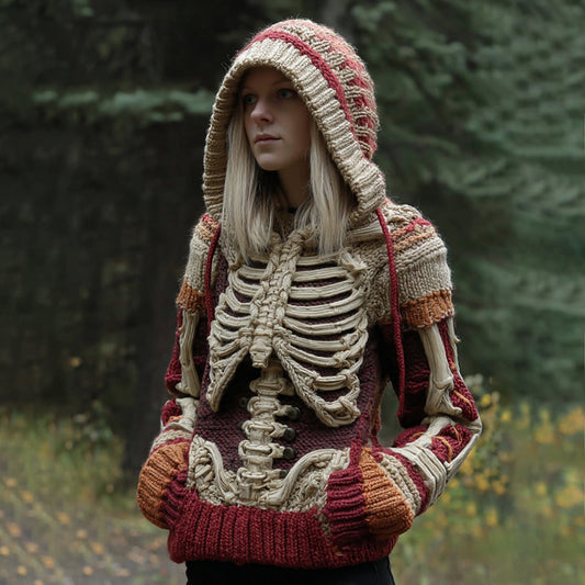 Women's Vintage Halloween Anatomy Art Hooded Warm Sweater artswardrobe