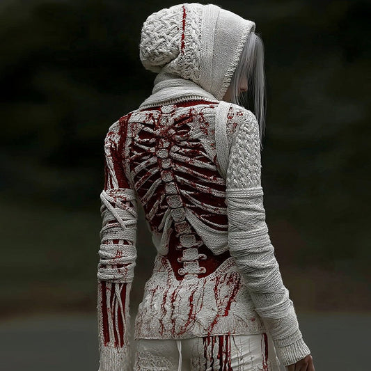 Halloween Bloody Bandage Skull Art Slim Fit Knit Hooded Sweater artswardrobe