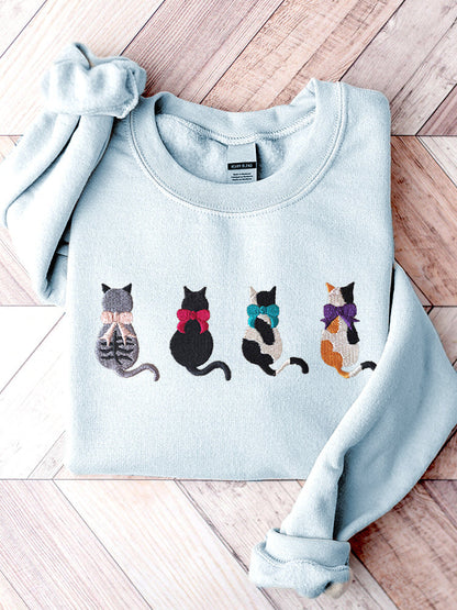 Cute Cat Embroidery Pattern Casual Sweatshirt elevenforest