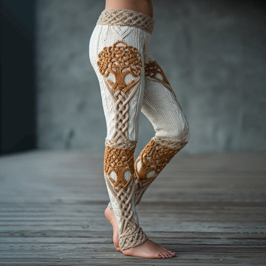 Vintage Viking Tree Of Life Celtic Knot Art Knit Jacquard Cozy Leggings artswardrobe