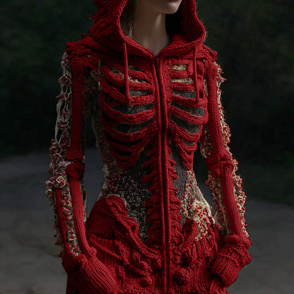 Women's Halloween Anatomy Art Colorblock Knit Zipper Cardigan Sweater artswardrobe