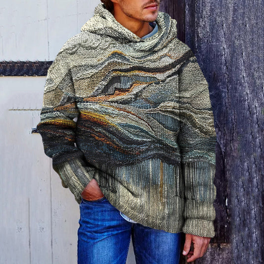 Men'S Vintage Hills Tassel Jacquard Hooded Sweater artswardrobe