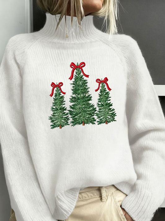 Merry Christmas Tree Knitted Print  Sweater artswardrobe