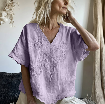 Comstylish Vintage Floral Art Cotton Linen Comfy Shirt