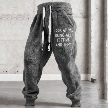 Comstylish Men's Funny Slogan Plush Casual Pants