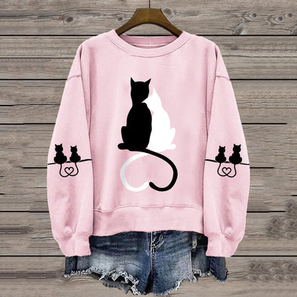 Women's Love Cute Cat Print Casual Sweatshirt elevenforest