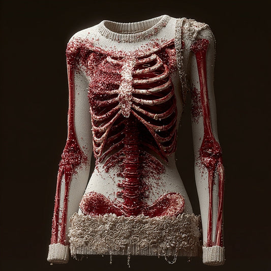 Classy Skeleton Bloody Lace Patchwork Round Neck Sweater artswardrobe