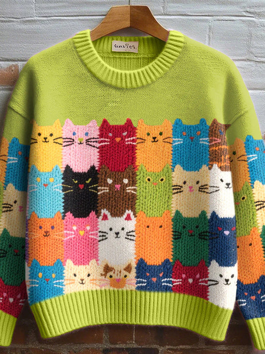 Women's Lovely Cats Pattern Cozy Knit Sweater artswardrobe