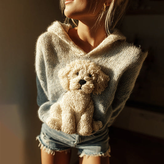 Classic Fuzzy Mini Labrador Retriever Dog Felt Cozy Knit Hooded Sweater artswardrobe