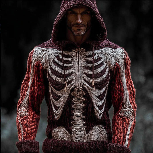 Men's Halloween Blood Stains And Human Skeleton Embroidery Hooded Sweater artswardrobe
