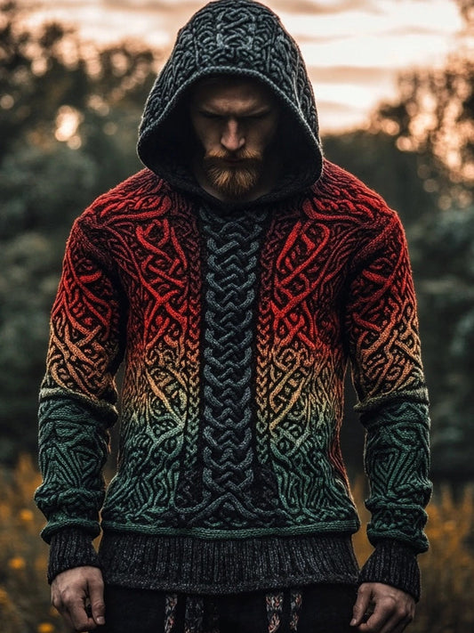 Men's Viking Inspired Celtic Chunky Gradient Hooded Sweater artswardrobe