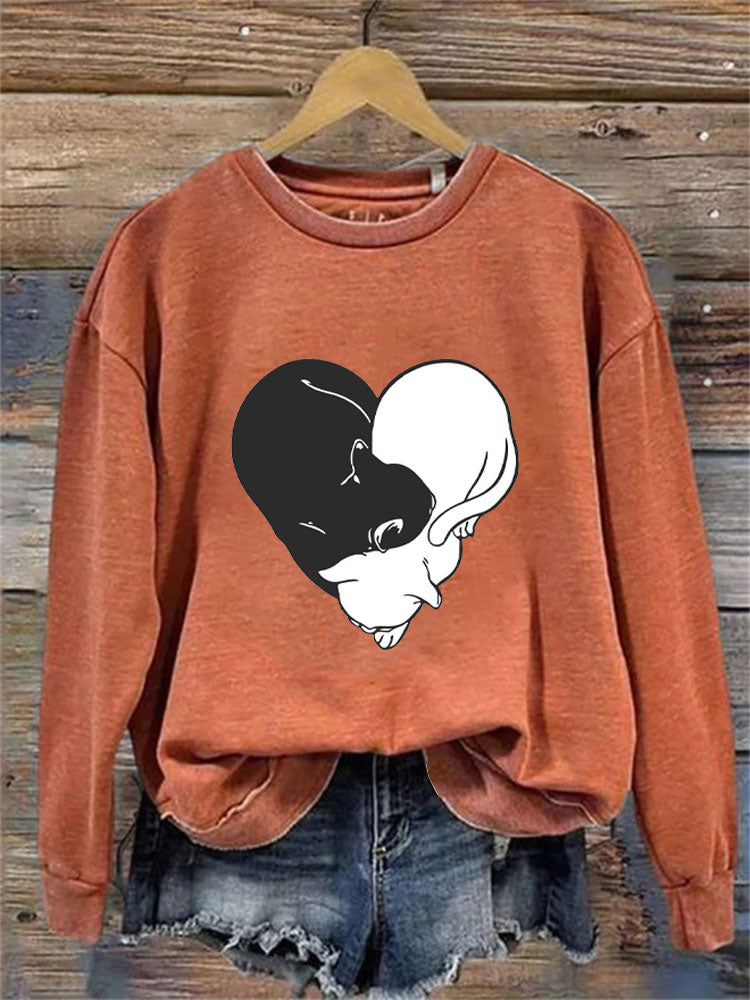 Comstylish Women's Casual Funny Black Cat Print Sweatshirt