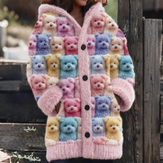 Comstylish Cute Pastel Dogs Art Cozy Knit Hooded Cardigan