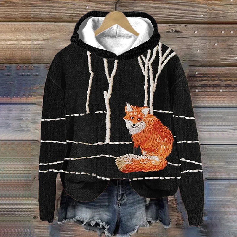 Forest Fox Art Cozy Knit Hoodie artswardrobe