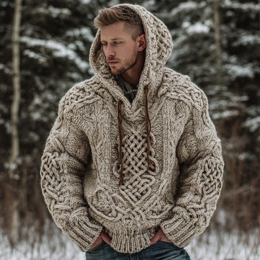 Men's Retro Celtic Knot Art Warm Hooded Sweater artswardrobe