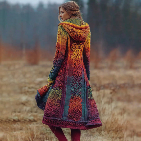 Women's Viking Celtic Knot With Irish Rainbow Art Knit Long Sweater Jacket artswardrobe