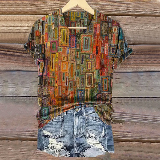 Women's Bohemian Patterns Art Print V-neck Casual T-Shirt