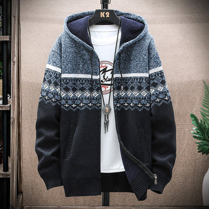 Men's Vintage Knitted Pattern Hooded Cardigan Sweater elevenforest