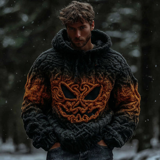 Men's Halloween Spooky Face Gradient Inspired Knit Hooded Sweater artswardrobe