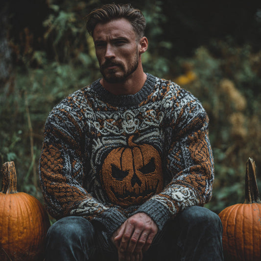 Men's Vintage Viking Halloween Embroidered Sweater artswardrobe