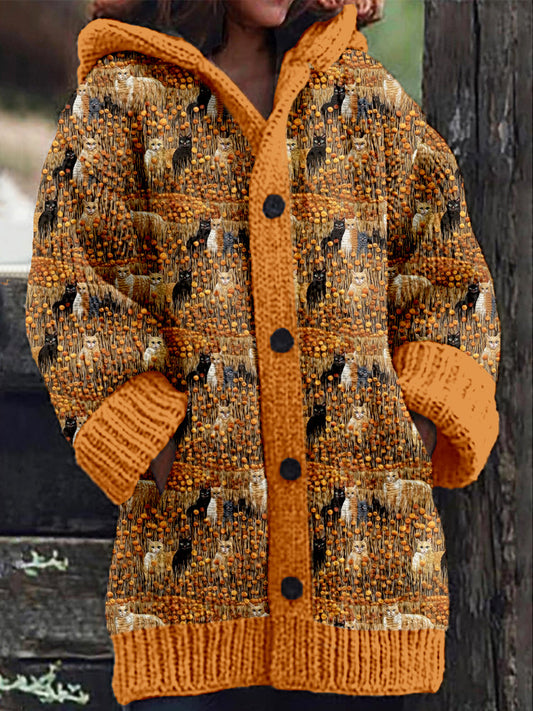 Cats Flower Embroidered Cozy Hooded Cardigan elevenforest