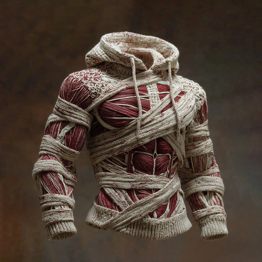Halloween Bandage Muscle Mummy Art Slim-fit Knit Hooded Sweater artswardrobe