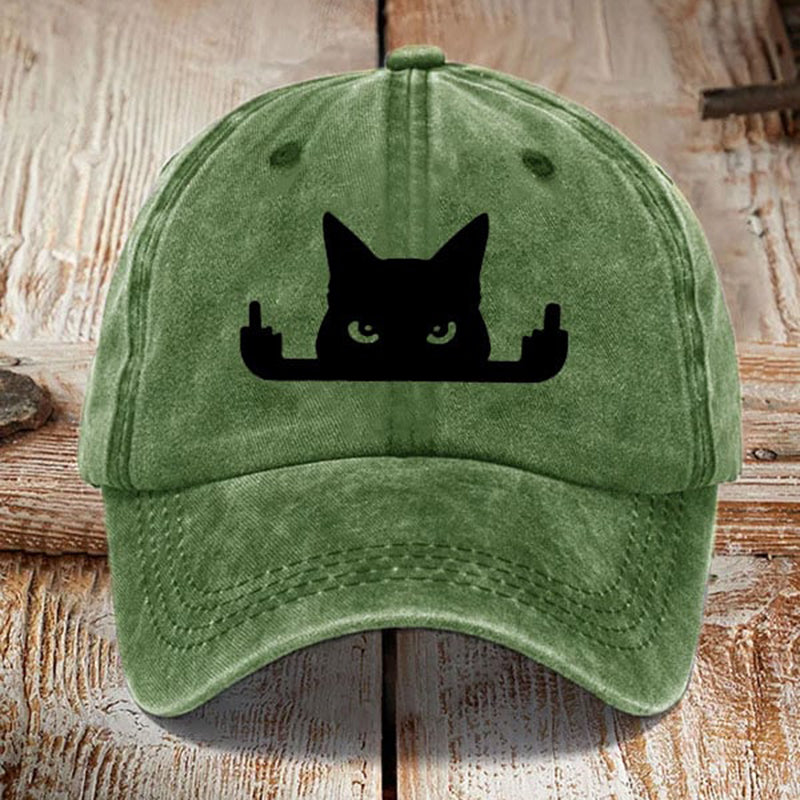 Japanese Art  Black Cat In Contempt Print Washed Sun Hat elevenforest