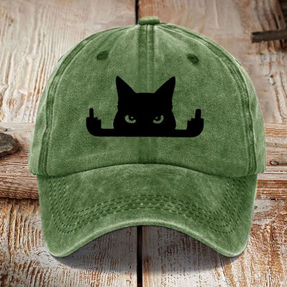 Japanese Art  Black Cat In Contempt Print Washed Sun Hat elevenforest