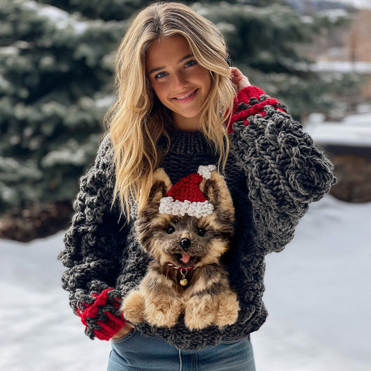 Christmas Cute German Shepherd Puppy Chunky Knit Cozy Sweater artswardrobe