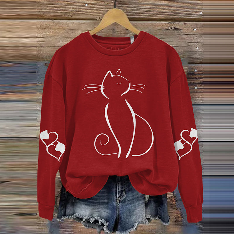 Women's Cute Cat Art Print Casual Sweatshirt elevenforest