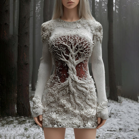 Women's Viking Celtic Knot Tree Of Life Artistic Chunky Knit Mini Skirt artswardrobe