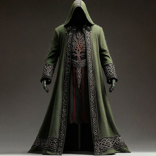 Men's Contrasting Viking Tree Of Life Embroidered Hooded Cape