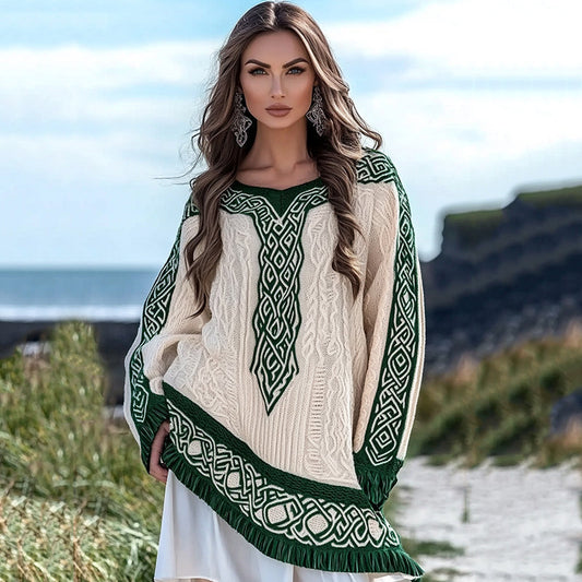 Women's Irish Celtic Knotted Jacquard Crew Neck Sweater Dress artswardrobe