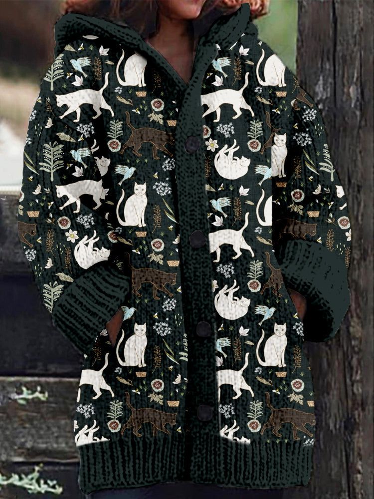 Lovely Cats Pattern Cozy Hooded Cardigan elevenforest