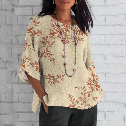 Comstylish Floral Print Crew Neck Casual T-Shirt