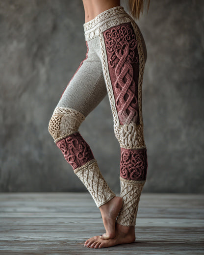 Vintage Tree Of Life  Celtic Knit Art Cozy Leggings artswardrobe