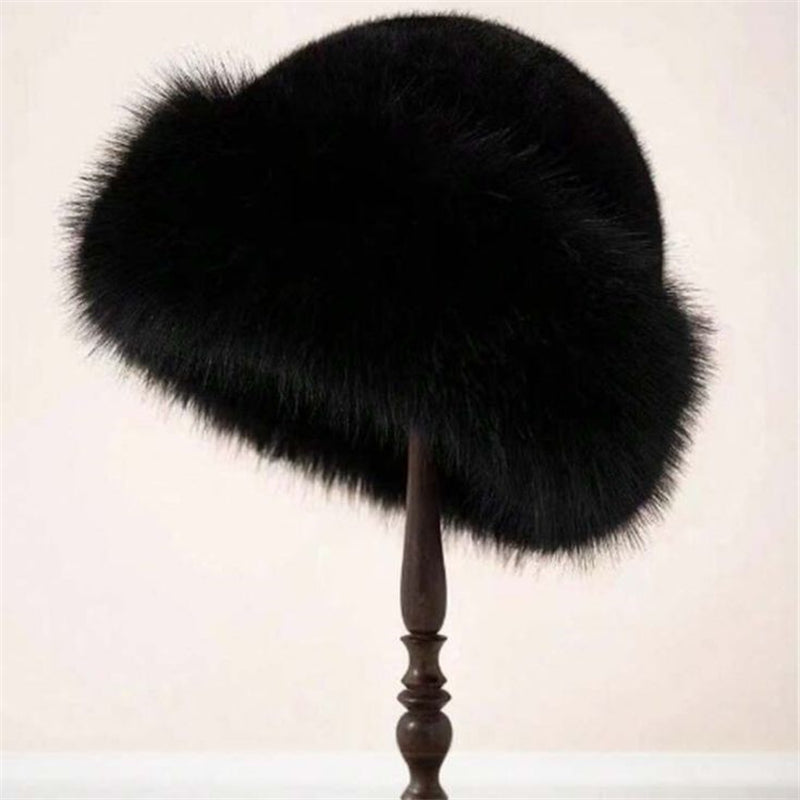 Comstylish Vintage Basic Cozy Fur Trim Knit Hat