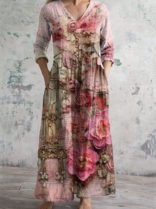 Vintage Chic Floral Print Casual Dress