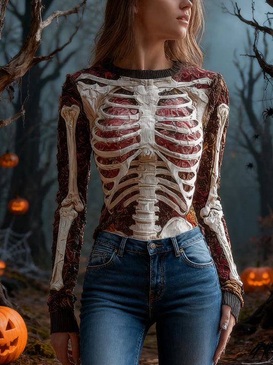 Women's Halloween Retro Skeleton Print Top artswardrobe