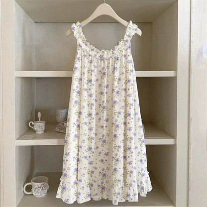 Vintage Cottage Floral Ruffle Trim Linen Dress artswardrobe