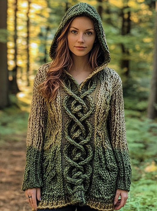 Women's Celtic Knot Chunky Knit Hooded Sweater artswardrobe